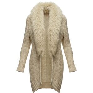 Guess Faux Fur Collar Cardigan Sweater Sz S Bratz Boho Glam Phoebe Penny Lane